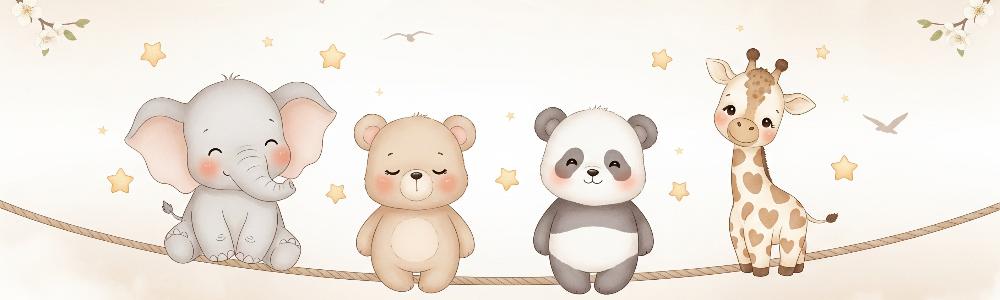 Papier peint animaux enfant éléphant panda girafe