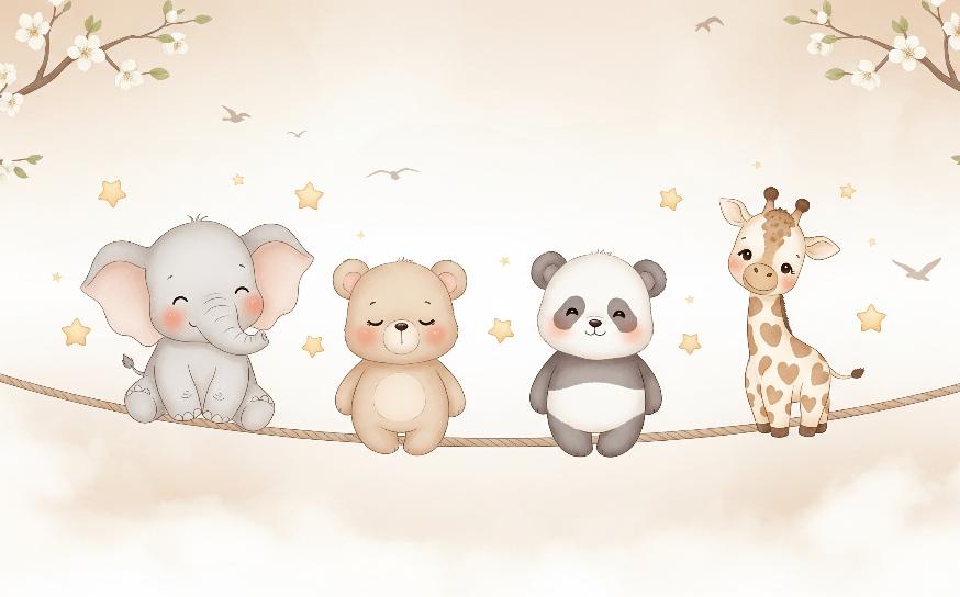 Papier peint animaux enfant éléphant panda girafe