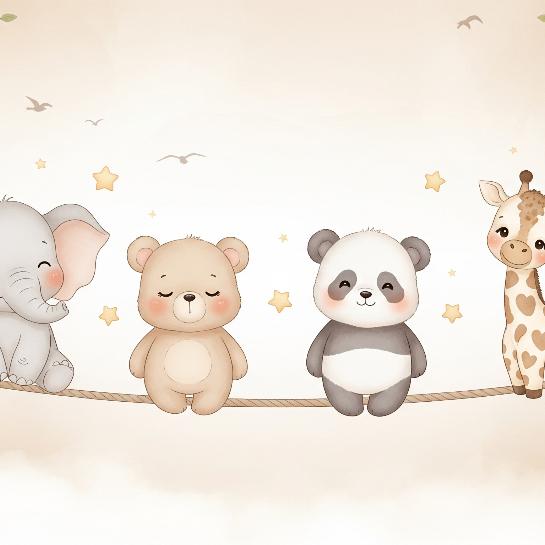 Papier peint animaux enfant éléphant panda girafe