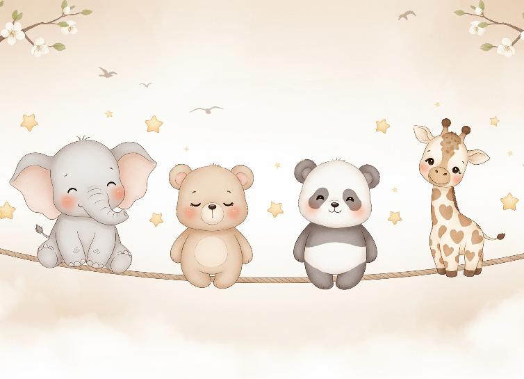 Papier peint animaux enfant éléphant panda girafe