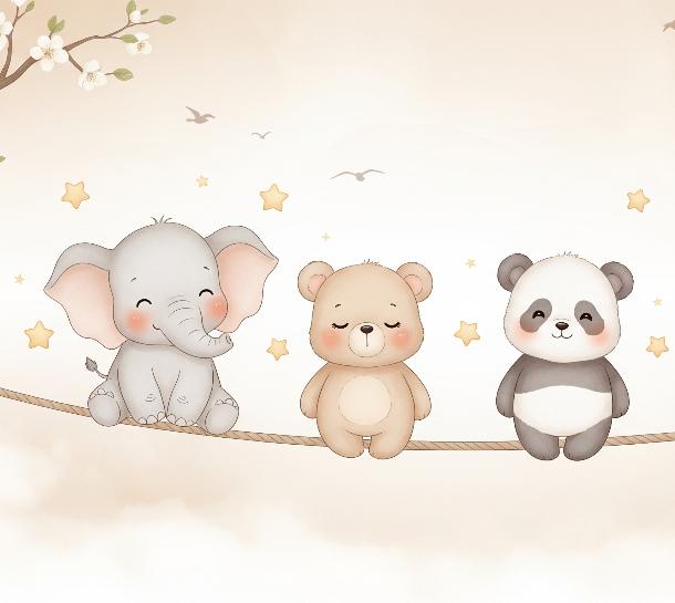 Papier peint animaux enfant éléphant panda girafe