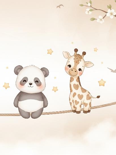 Papier peint animaux enfant éléphant panda girafe