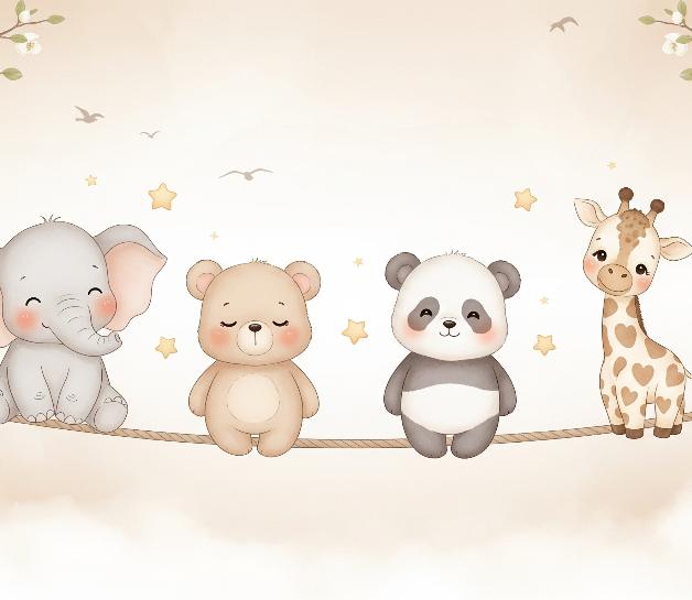 Papier peint animaux enfant éléphant panda girafe