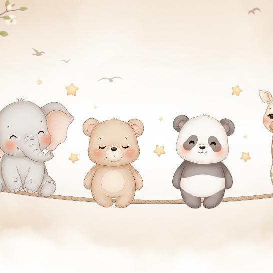 Papier peint animaux enfant éléphant panda girafe