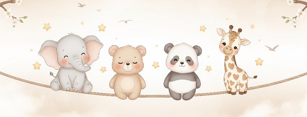 Papier peint animaux enfant éléphant panda girafe