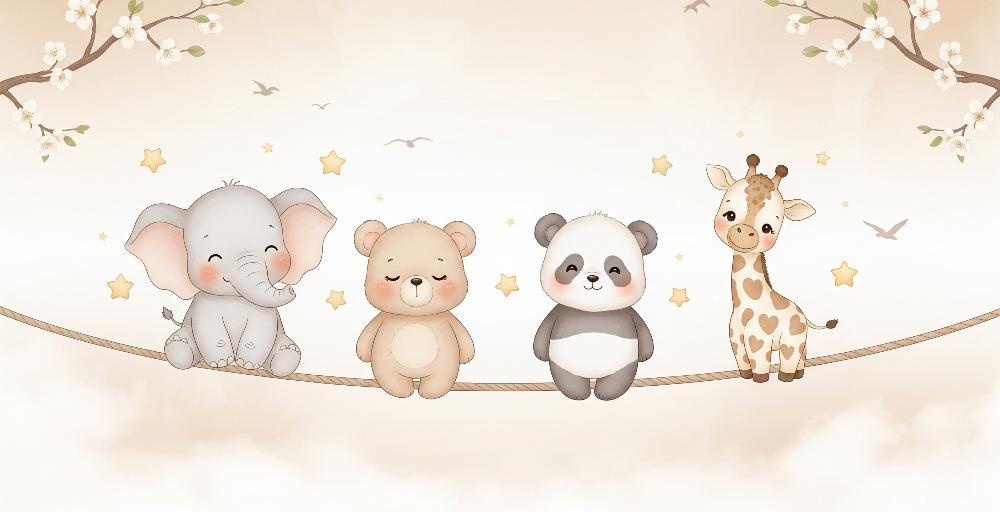 Papier peint animaux enfant éléphant panda girafe