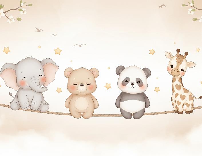Papier peint animaux enfant éléphant panda girafe