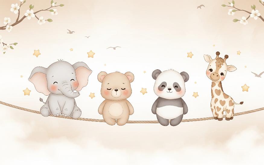 Papier peint animaux enfant éléphant panda girafe