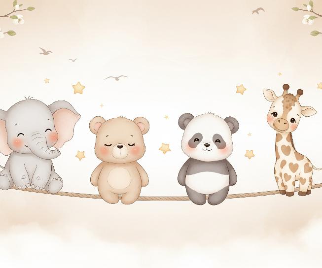 Papier peint animaux enfant éléphant panda girafe