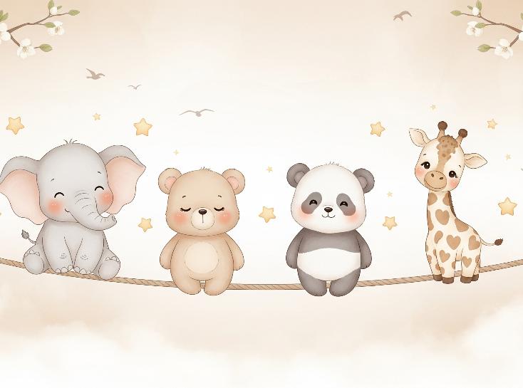 Papier peint animaux enfant éléphant panda girafe