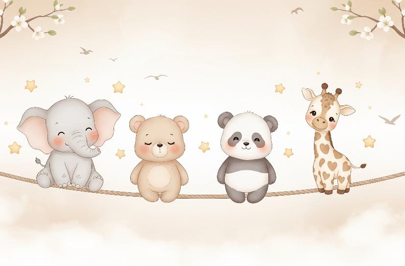 Papier peint animaux enfant éléphant panda girafe
