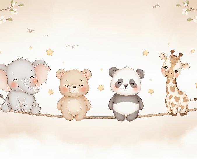 Papier peint animaux enfant éléphant panda girafe