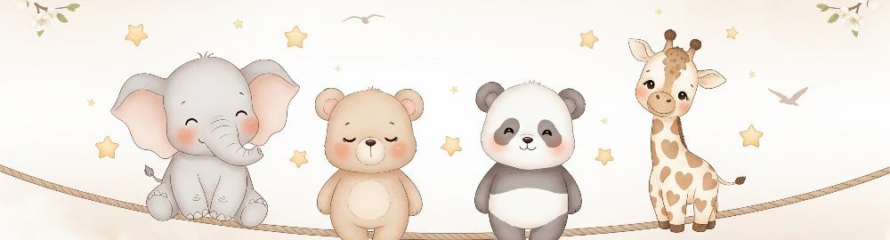 Papier peint animaux enfant éléphant panda girafe