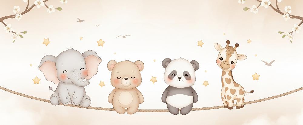 Papier peint animaux enfant éléphant panda girafe