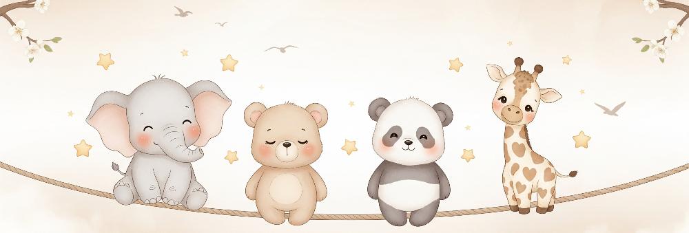 Papier peint animaux enfant éléphant panda girafe
