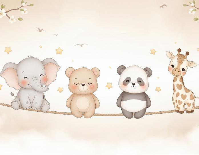 Papier peint animaux enfant éléphant panda girafe