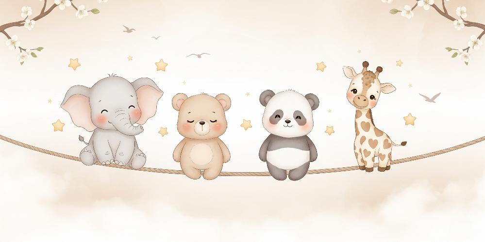 Papier peint animaux enfant éléphant panda girafe