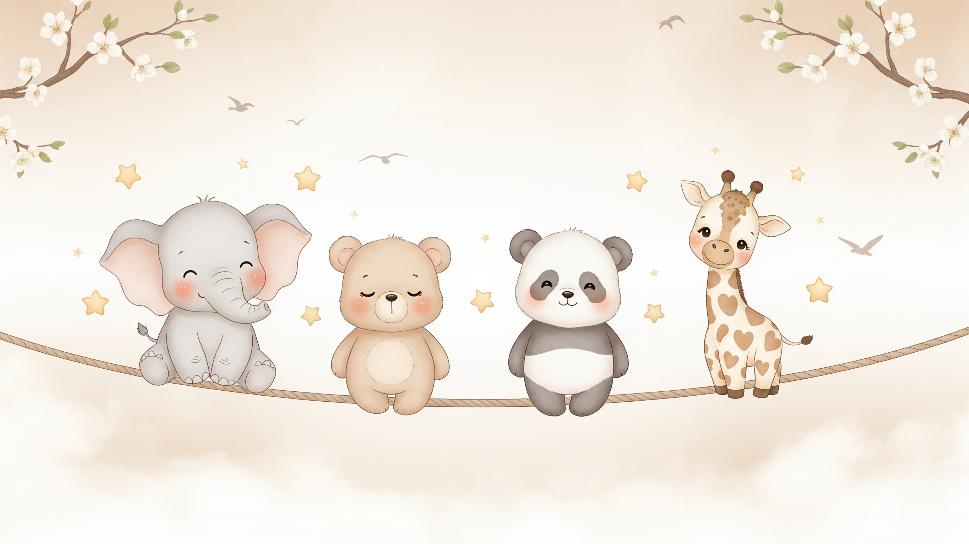 Papier peint animaux enfant éléphant panda girafe