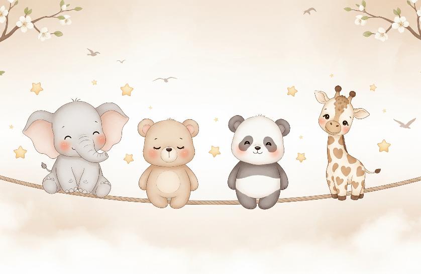 Papier peint animaux enfant éléphant panda girafe