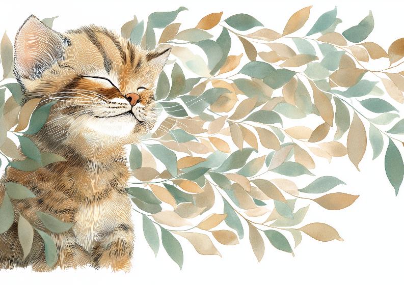Papier peint chat et feuillage chambre enfant