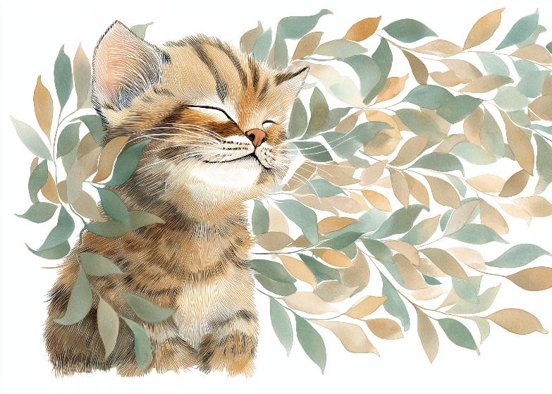 Papier peint chat et feuillage chambre enfant