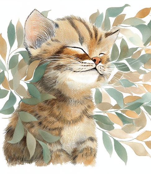 Papier peint chat et feuillage chambre enfant