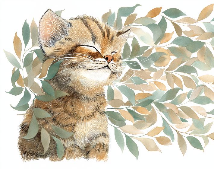 Papier peint chat et feuillage chambre enfant