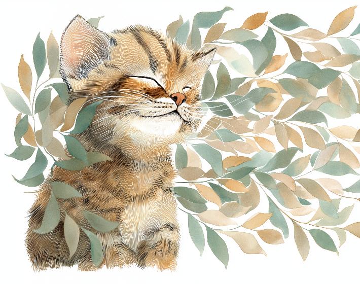 Papier peint chat et feuillage chambre enfant