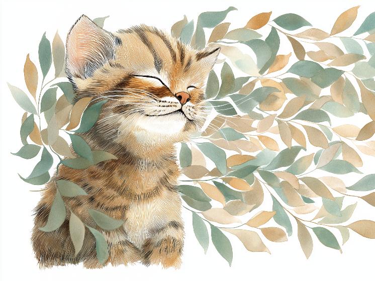 Papier peint chat et feuillage chambre enfant