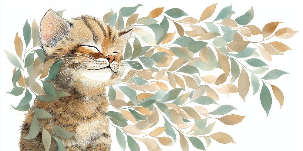 Papier peint chat et feuillage chambre enfant