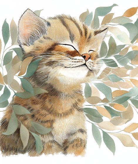 Papier peint chat et feuillage chambre enfant