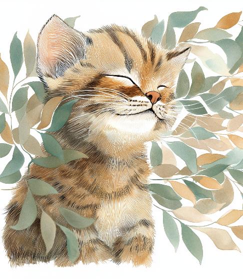 Papier peint chat et feuillage chambre enfant