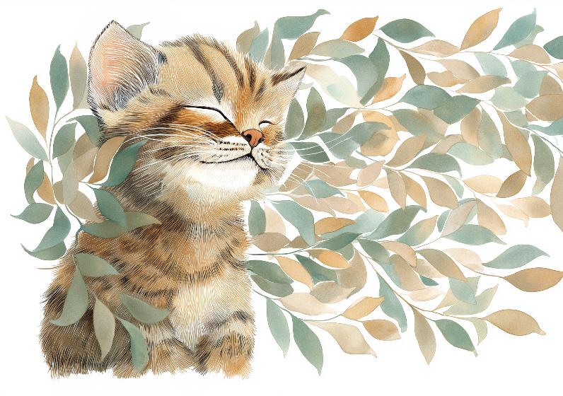 Papier peint chat et feuillage chambre enfant