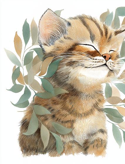 Papier peint chat et feuillage chambre enfant