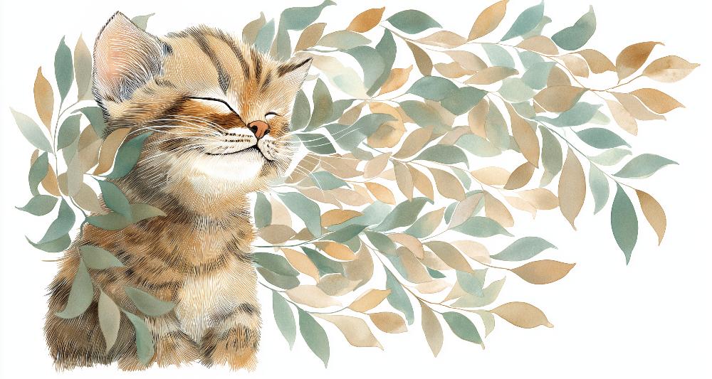 Papier peint chat et feuillage chambre enfant
