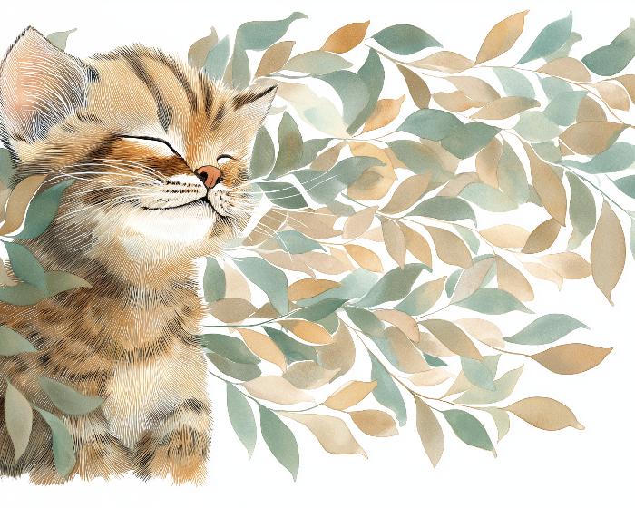 Papier peint chat et feuillage chambre enfant