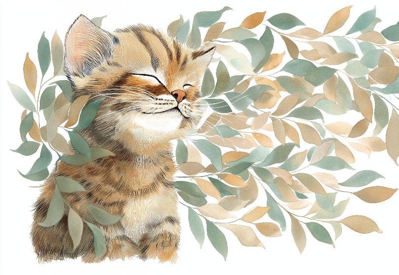 Papier peint chat et feuillage chambre enfant