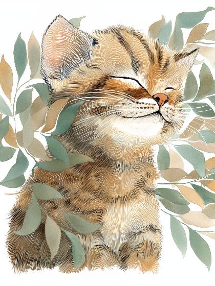 Papier peint chat et feuillage chambre enfant