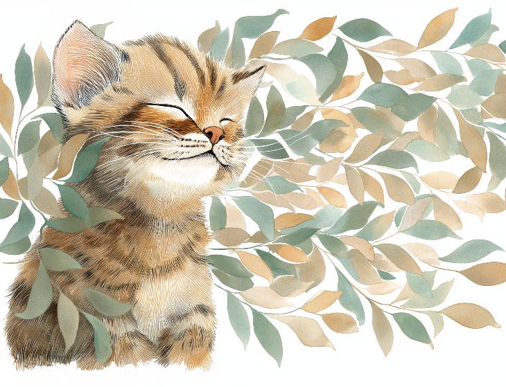 Papier peint chat et feuillage chambre enfant