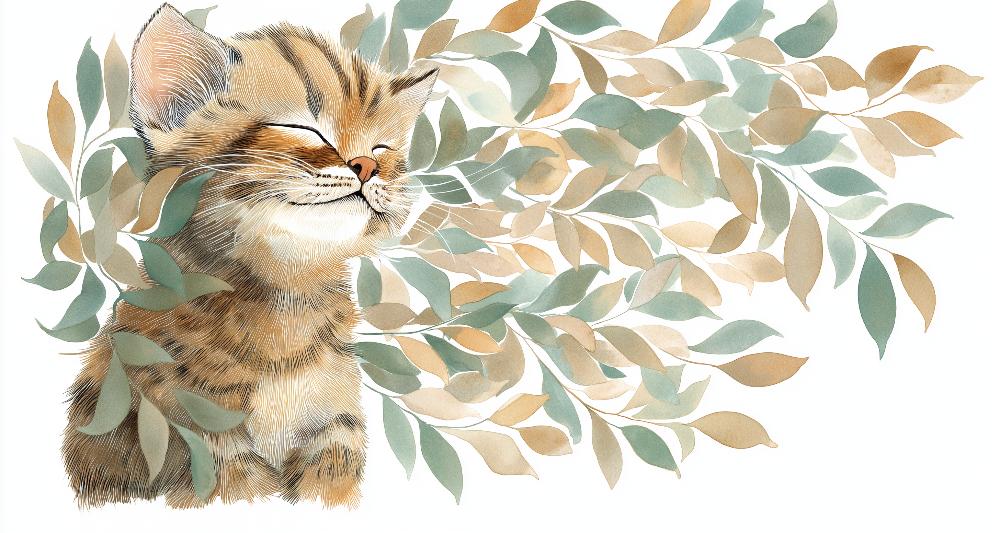Papier peint chat et feuillage chambre enfant