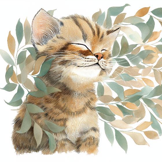 Papier peint chat et feuillage chambre enfant