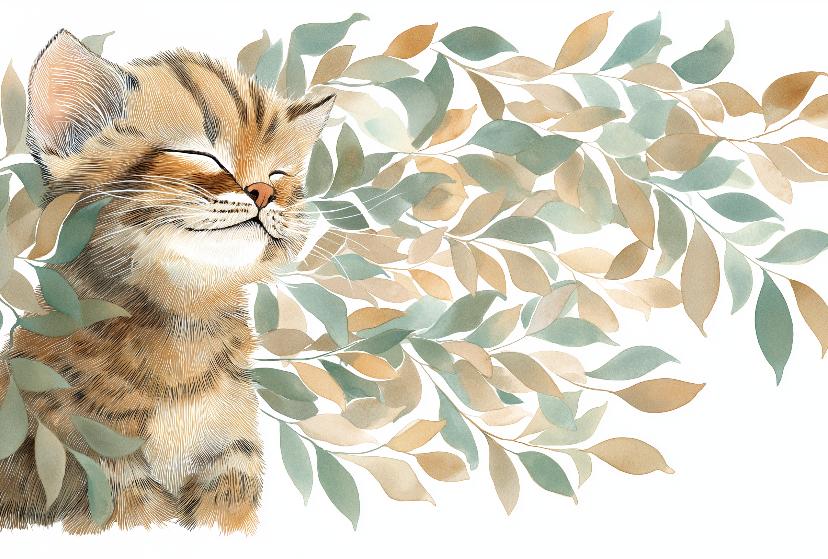 Papier peint chat et feuillage chambre enfant