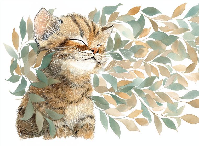 Papier peint chat et feuillage chambre enfant