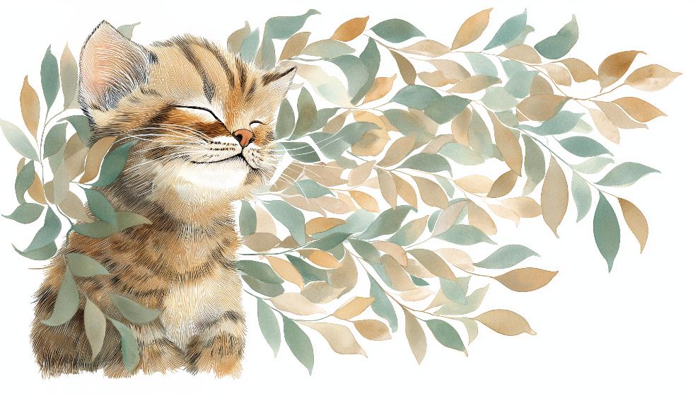 Papier peint chat et feuillage chambre enfant