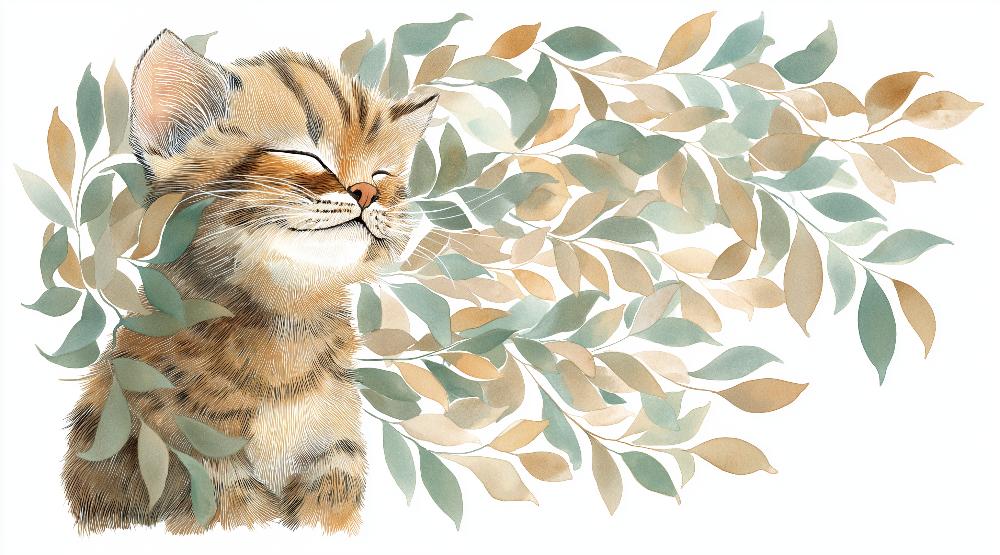 Papier peint chat et feuillage chambre enfant