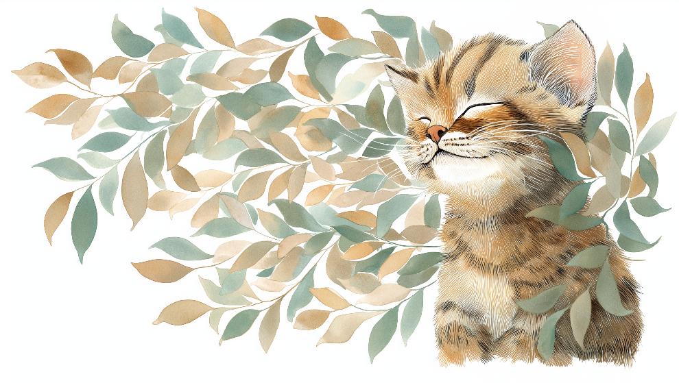 Papier peint chat et feuillage chambre enfant