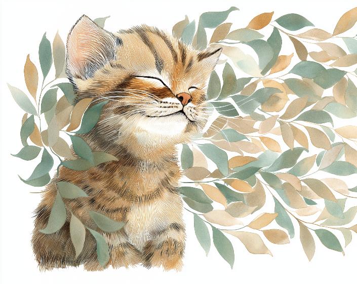 Papier peint chat et feuillage chambre enfant