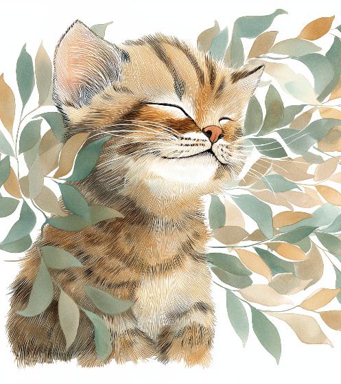 Papier peint chat et feuillage chambre enfant