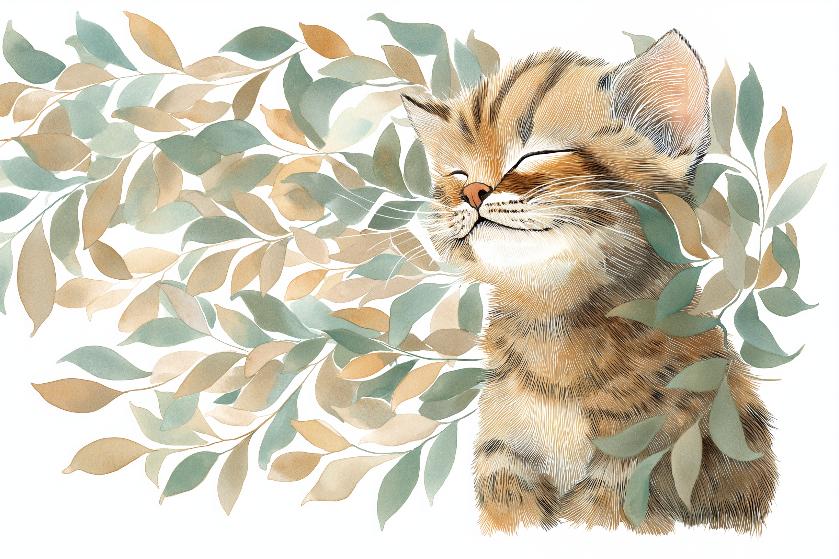 Papier peint chat et feuillage chambre enfant