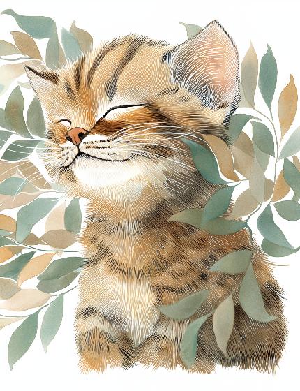 Papier peint chat et feuillage chambre enfant